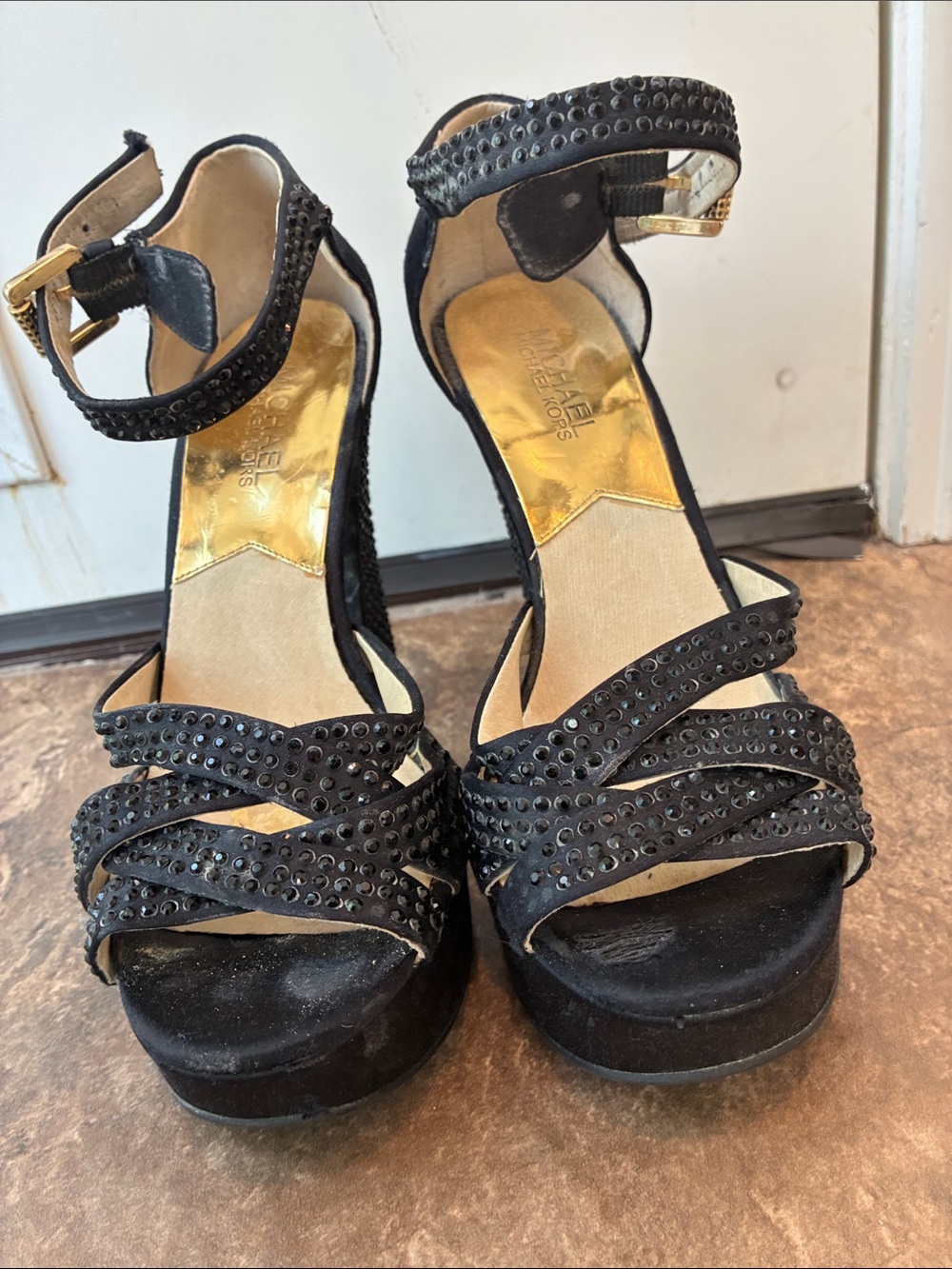 Michael Kors Black Studded Crisscross Platform Heels